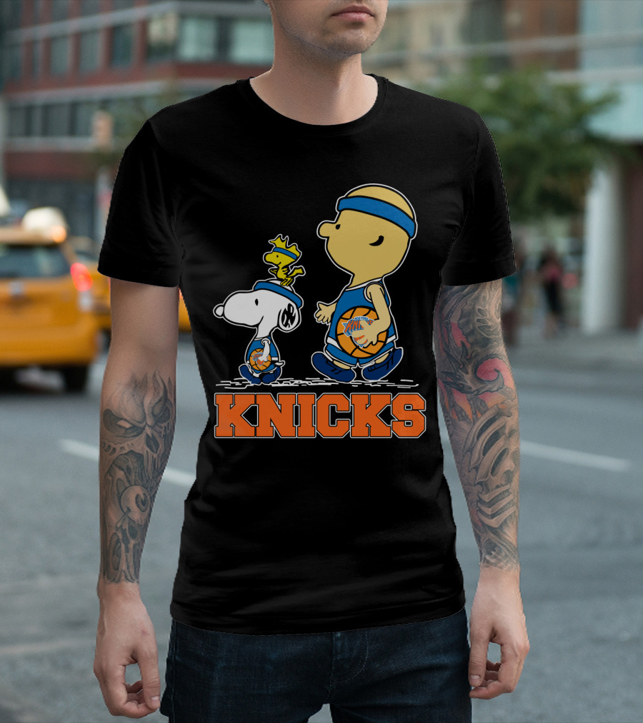 Snoopy Woodstock New York Knicks Basketball Fans Peanuts Characters T-Shirt