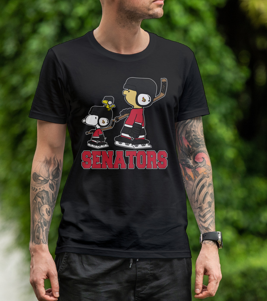 Snoopy Woodstock And Ottawa Senators Ice Hockey Fans T-Shirt