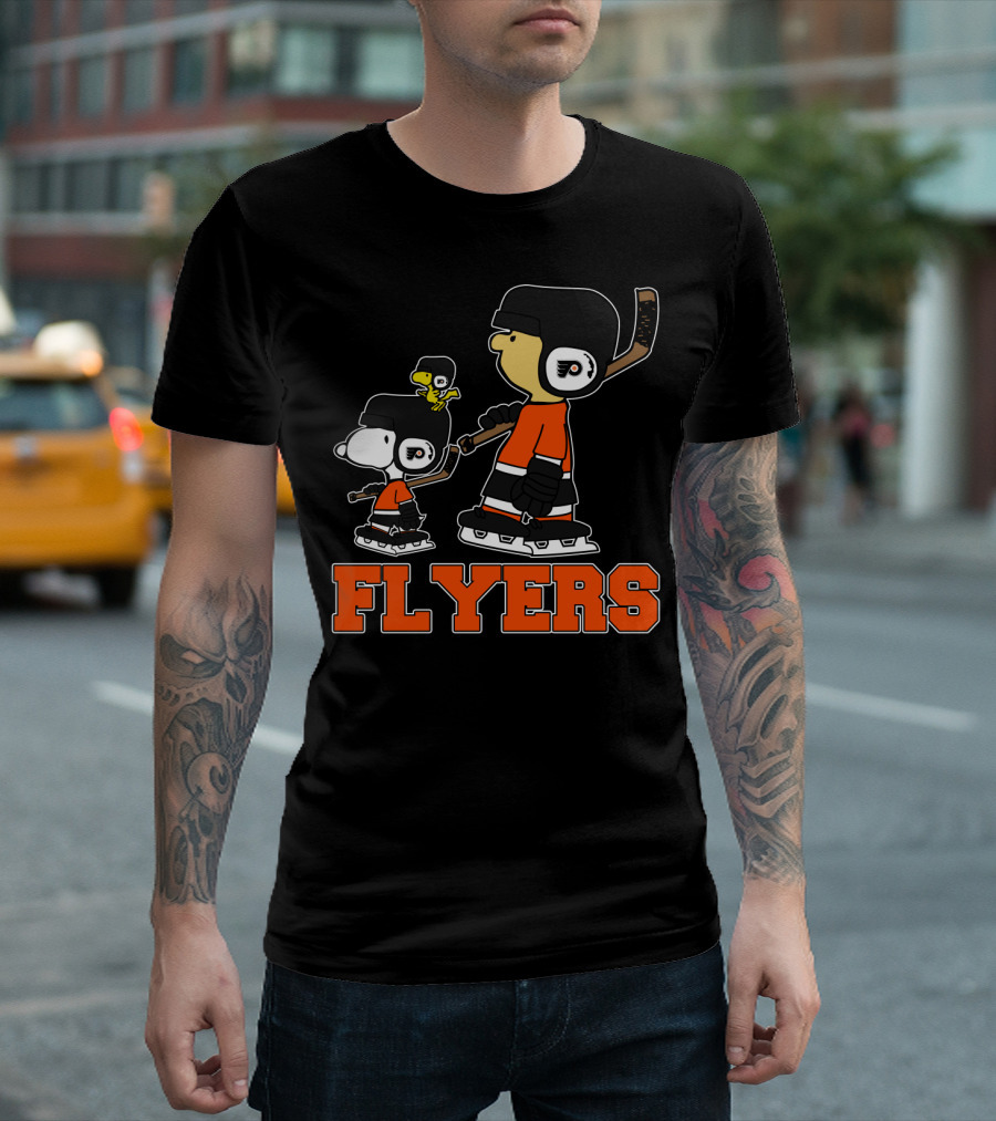 Snoopy And Woodstock In Philadelphia Flyers Hockey Gear With Flyers T-Shirt
