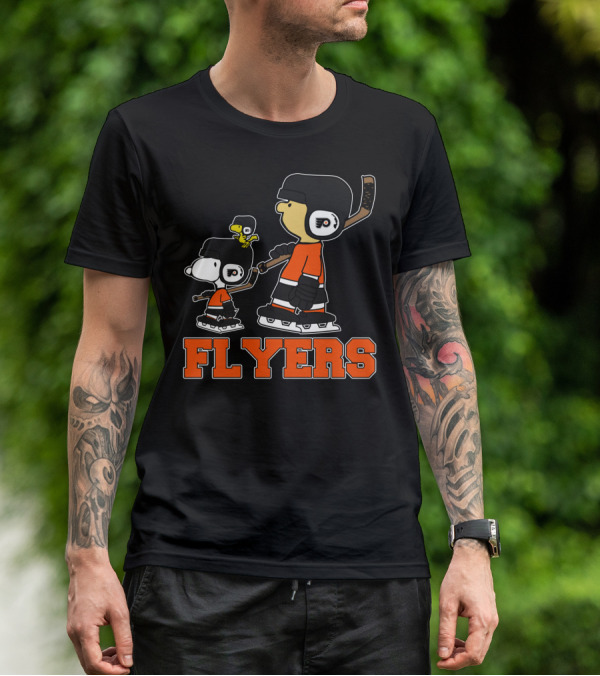 Snoopy And Woodstock In Philadelphia Flyers Hockey Gear With Flyers T-Shirt