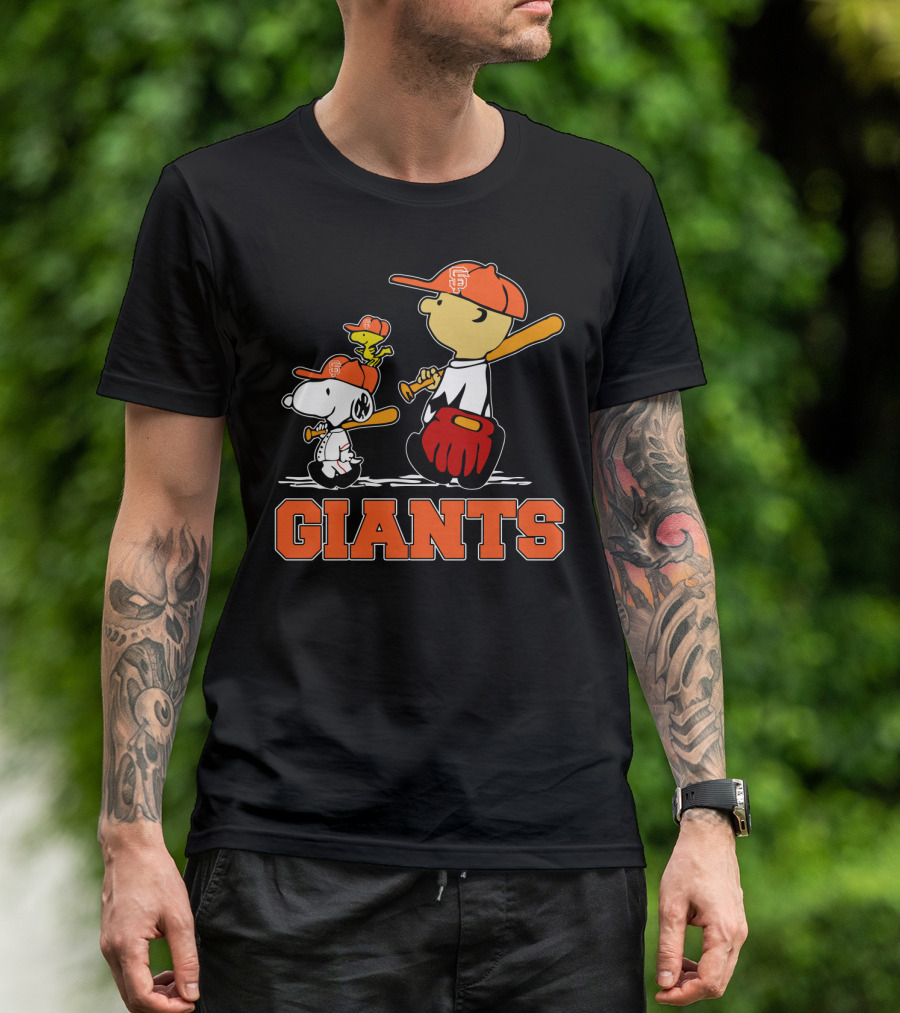 Snoopy Baseball San Francisco Giants Fans Charlie Brown Woodstock T-Shirt