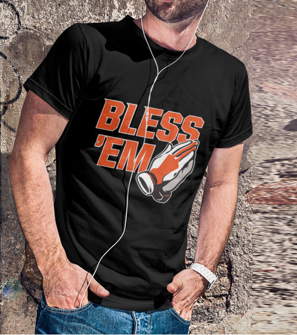 BLESS 'EM Praying Hands In Bold Orange And Black T-Shirt