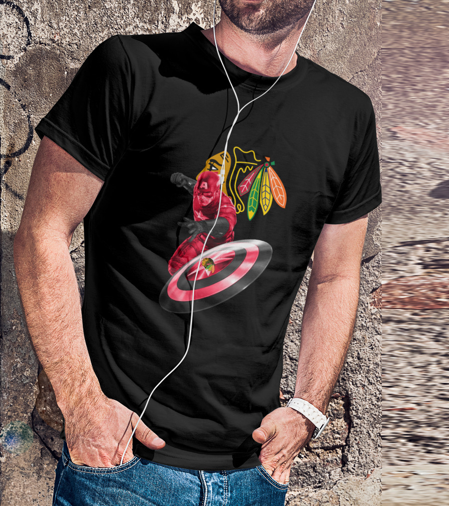 Captain America Chicago Blackhawks Crossover With Shield And Iconic T-Shirt