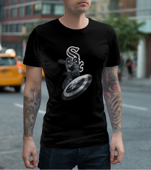 Chicago White Sox Captain America Collaboration Featuring Iconic Superhero And Team T-Shirt