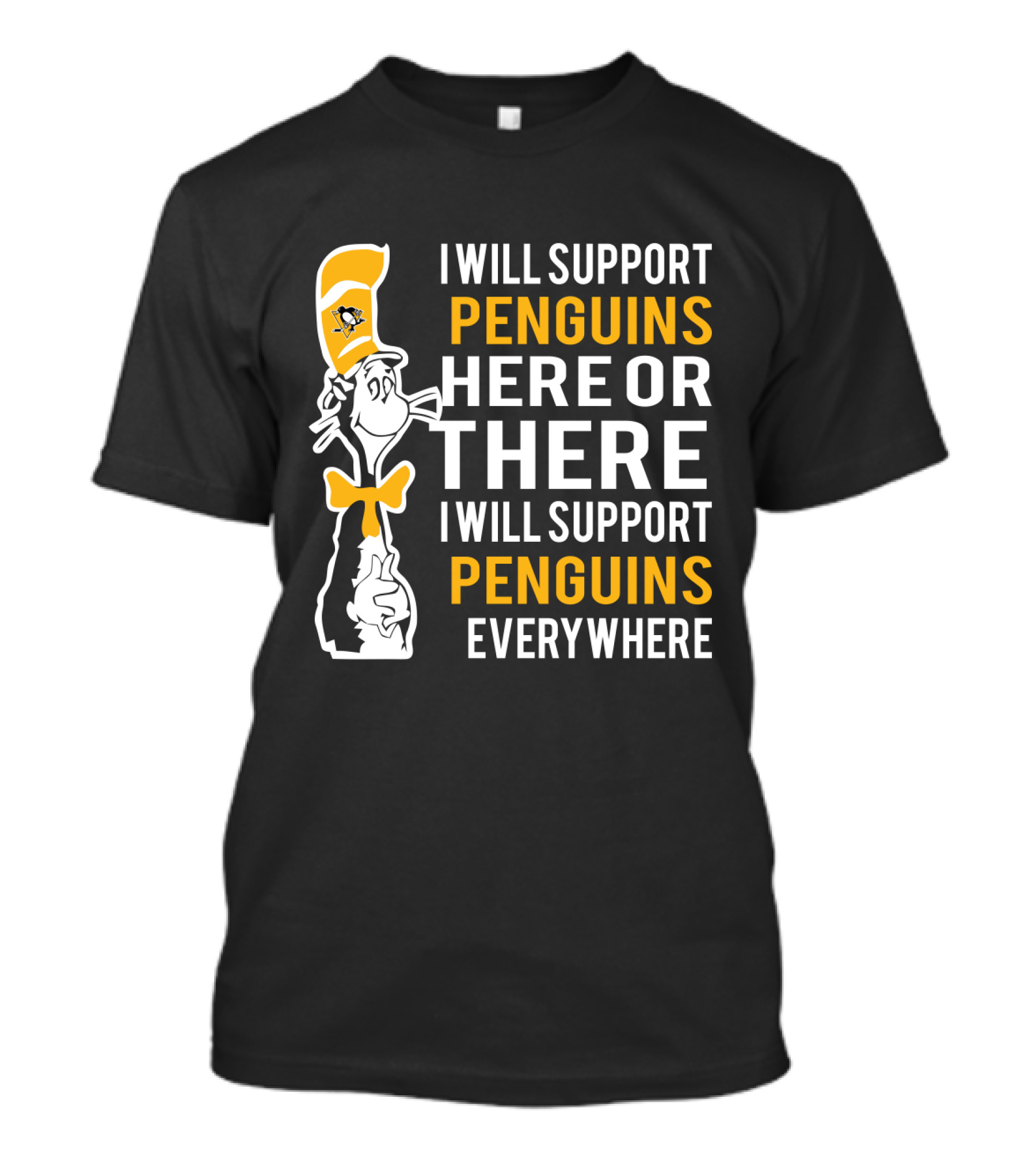 Pittsburgh Penguins Dr Seuss Cat Support Penguins Here There Everywhere T-Shirt