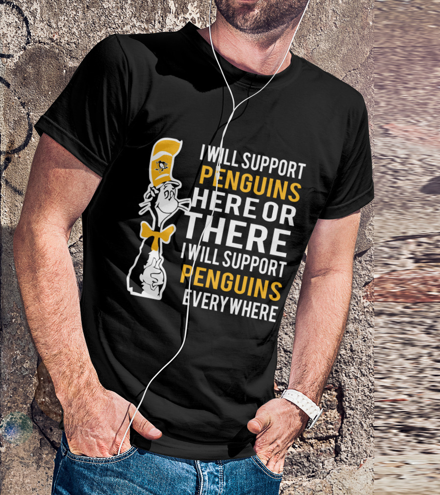 Pittsburgh Penguins Dr Seuss Cat Support Penguins Here There Everywhere T-Shirt