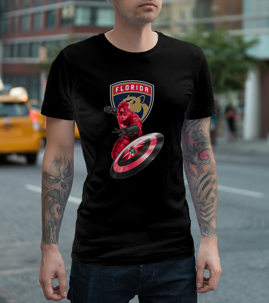 Florida Panthers Hockey Team Meets Captain America Superhero Crossover T-Shirt