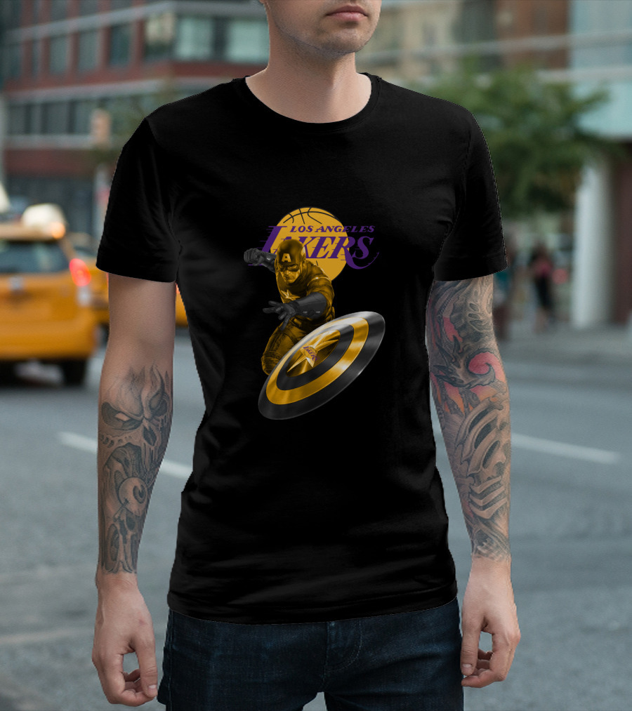 Los Angeles Lakers Captain America Shield Crossover T-Shirt
