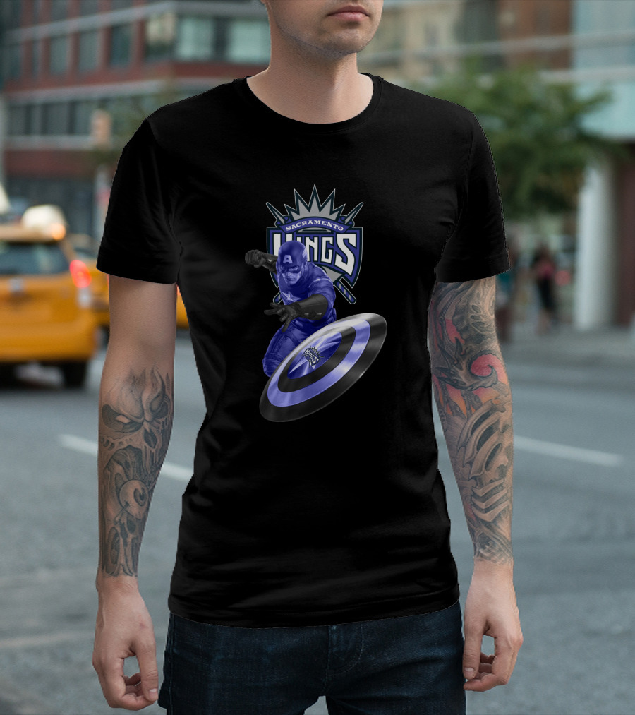 Sacramento Kings Marvel Captain America Shield Crossover T-Shirt