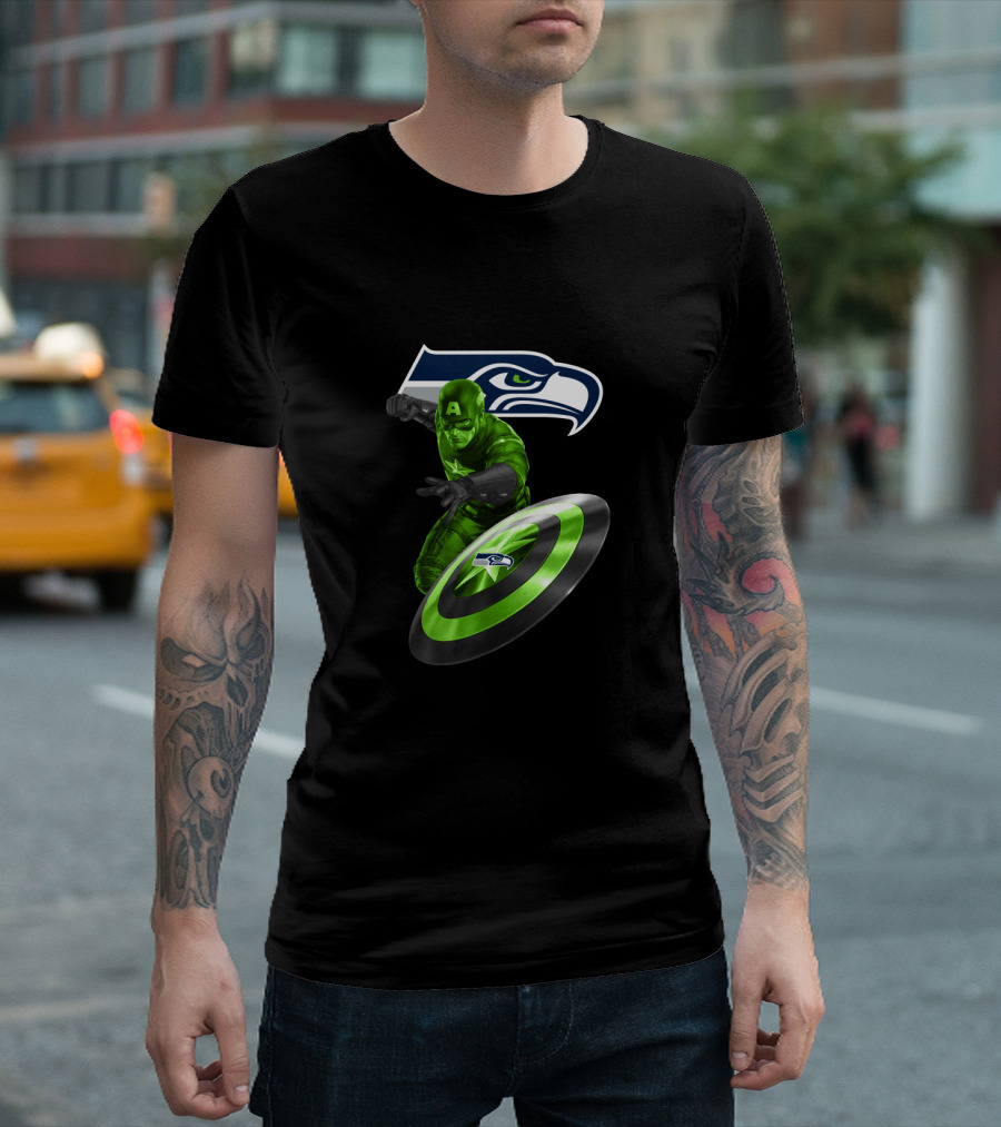 Seattle Seahawks Captain America Shield Crossover T-Shirt