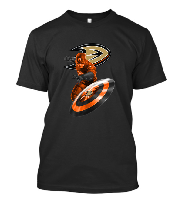 Anaheim Ducks And Captain America Enthusiasts Unite With Marvel Heroic Hockey T-Shirt