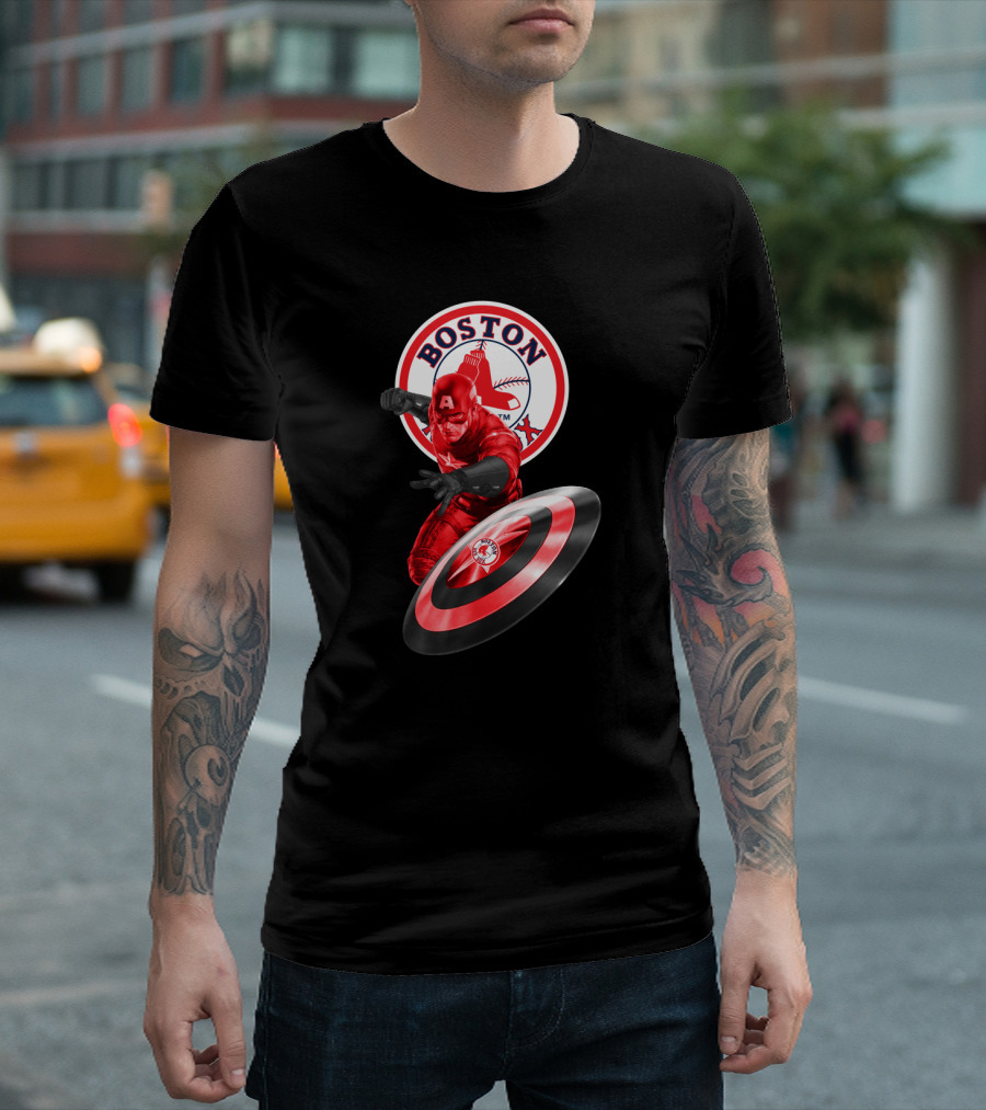 Boston Red Sox Captain America Shield Crossover Fan T-Shirt