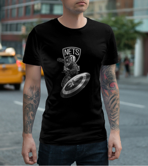 Brooklyn Nets Captain America Shield Crossover Fan Mashup T-Shirt