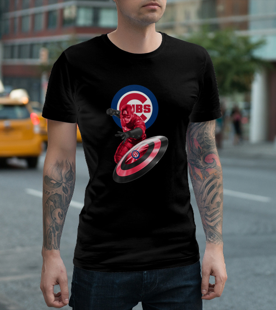 Chicago Cubs And Captain America Fans United With Iconic Shield T-Shirt