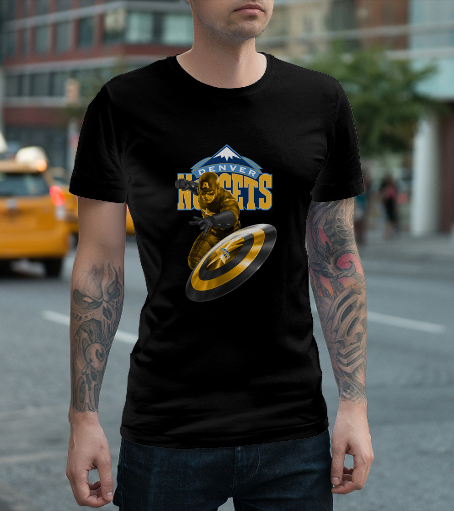 Denver Nuggets Captain America Fan Crossover Hero Action T-Shirt