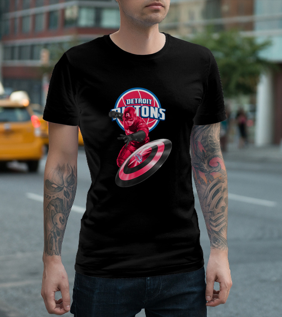 Detroit Pistons Captain America Crossover Fans Exclusive T-Shirt