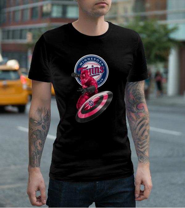 Minnesota Twins Baseball Club And Captain America Shield Fusion T-Shirt