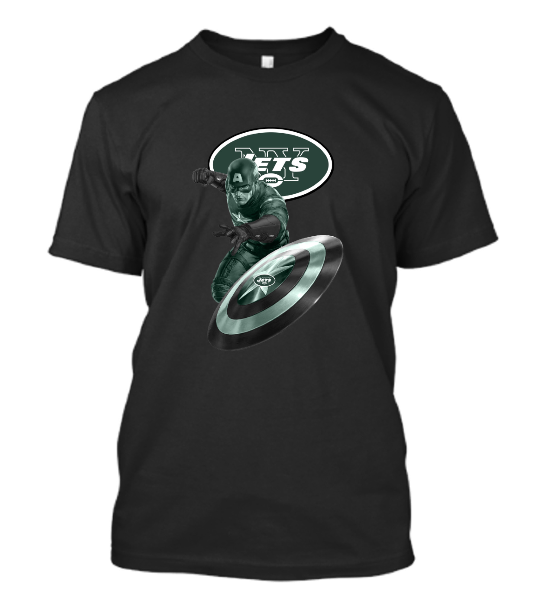 New York Jets Captain America Crossover With Logo And Shield T-Shirt