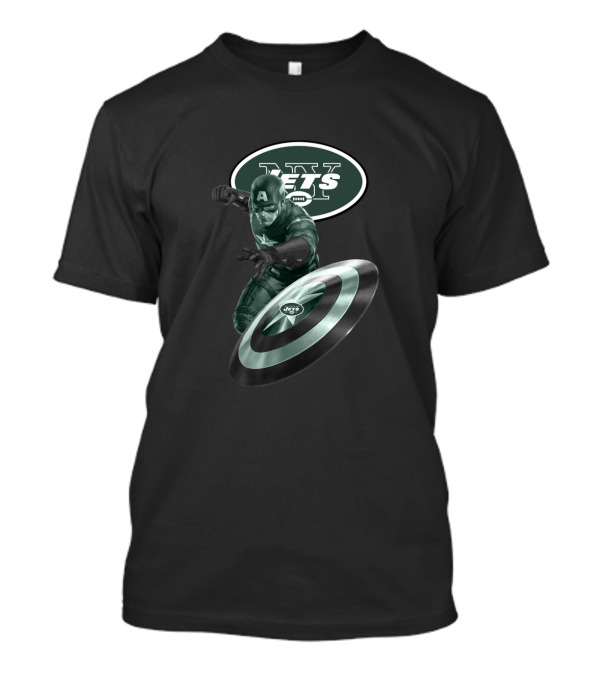 New York Jets Captain America Crossover With Logo And Shield T-Shirt
