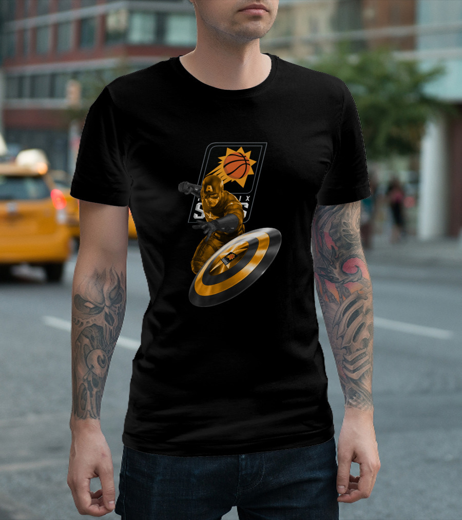 Phoenix Suns Basketball And Marvel Captain America Crossover Fans T-Shirt