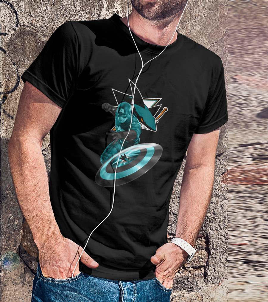 San Jose Sharks And Captain America Superhero Fan Crossover T-Shirt