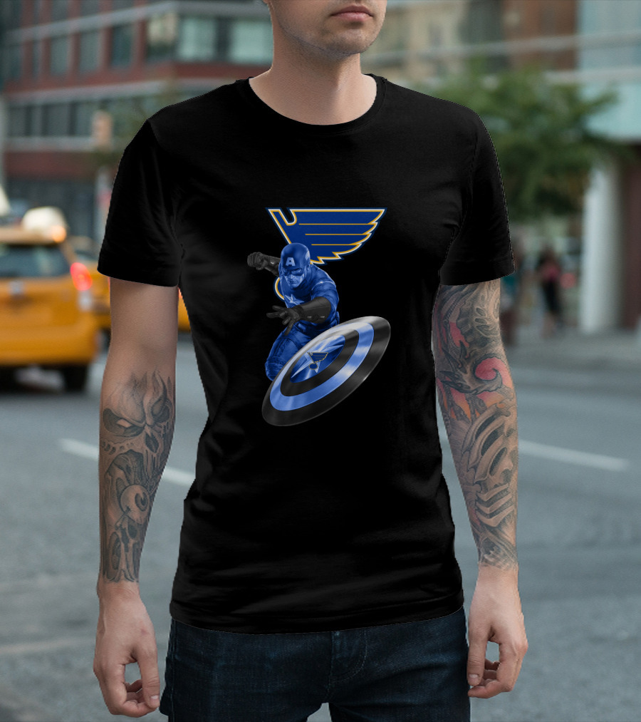 Captain America With St. Louis Blues Logo Crossover Fan Gear T-Shirt