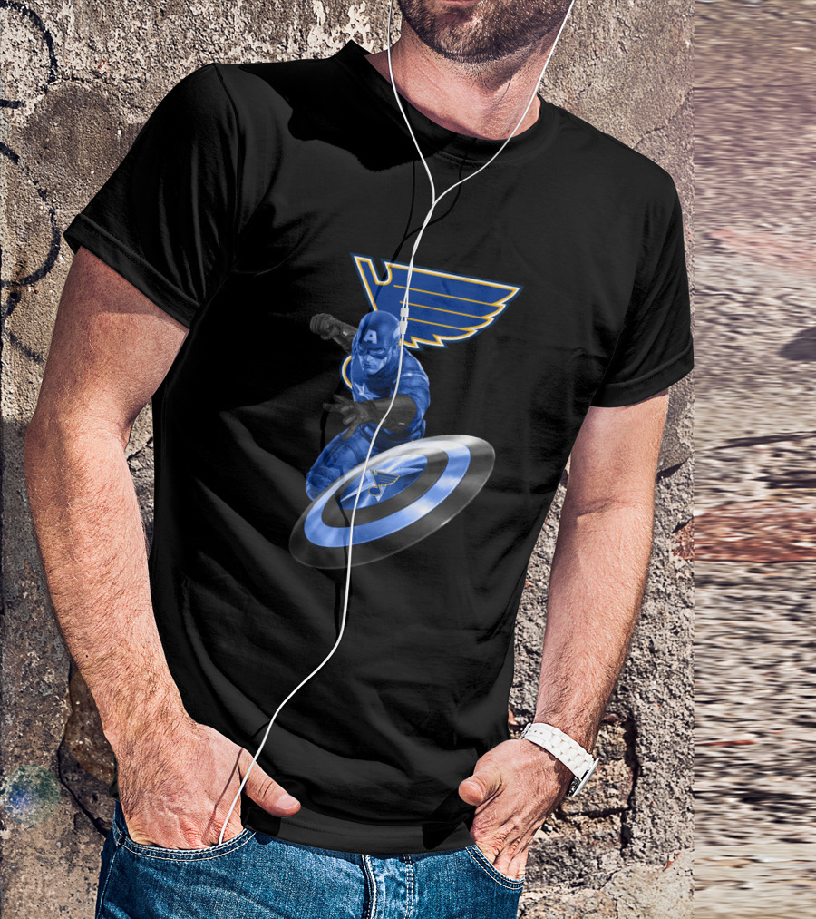 Captain America With St. Louis Blues Logo Crossover Fan Gear T-Shirt