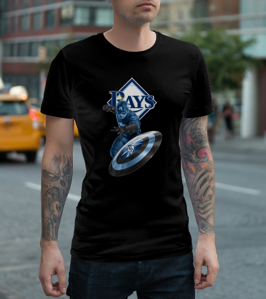 Tampa Bay Rays Marvel Captain America Collaboration With Shield T-Shirt