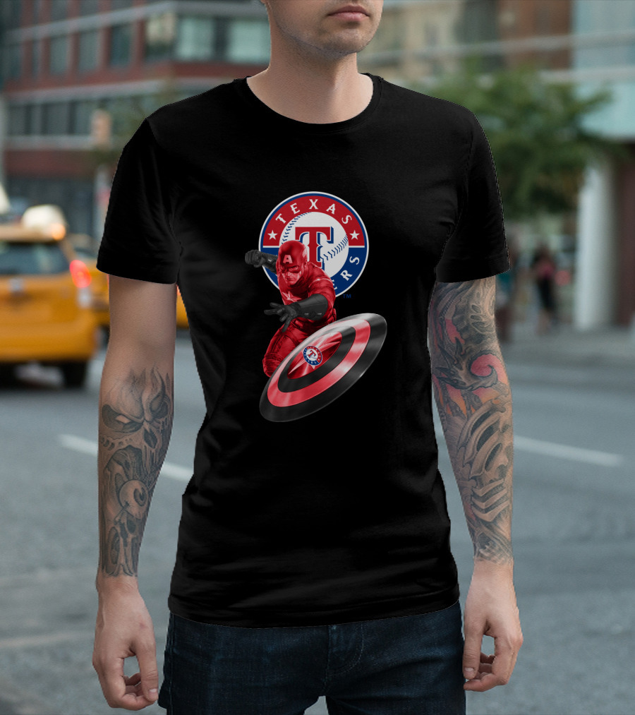 Texas Rangers Captain America Shield Crossover T-Shirt