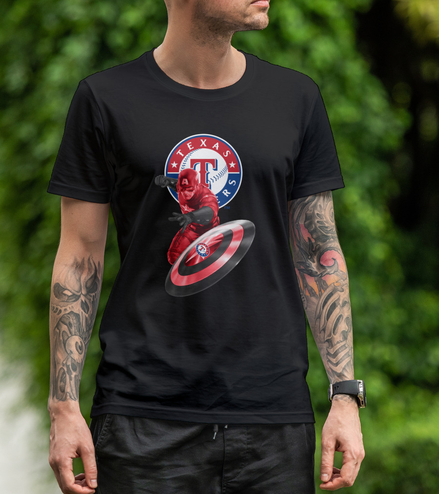 Texas Rangers Captain America Shield Crossover T-Shirt