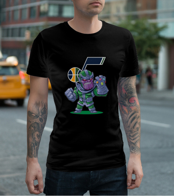 Chibi Thanos With Infinity Gauntlet In Utah Jazz Colors T-Shirt