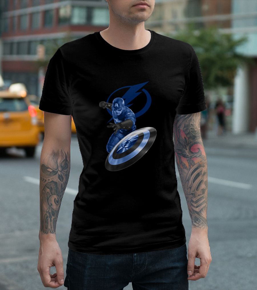 Tampa Bay Lightning Meets Captain America Crossover Marvel NHL Collaboration T-Shirt