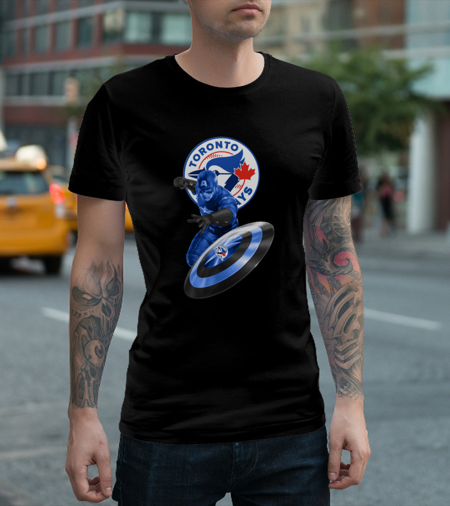 Toronto Blue Jays Captain America Collaboration with Shield and Team T-Shirt