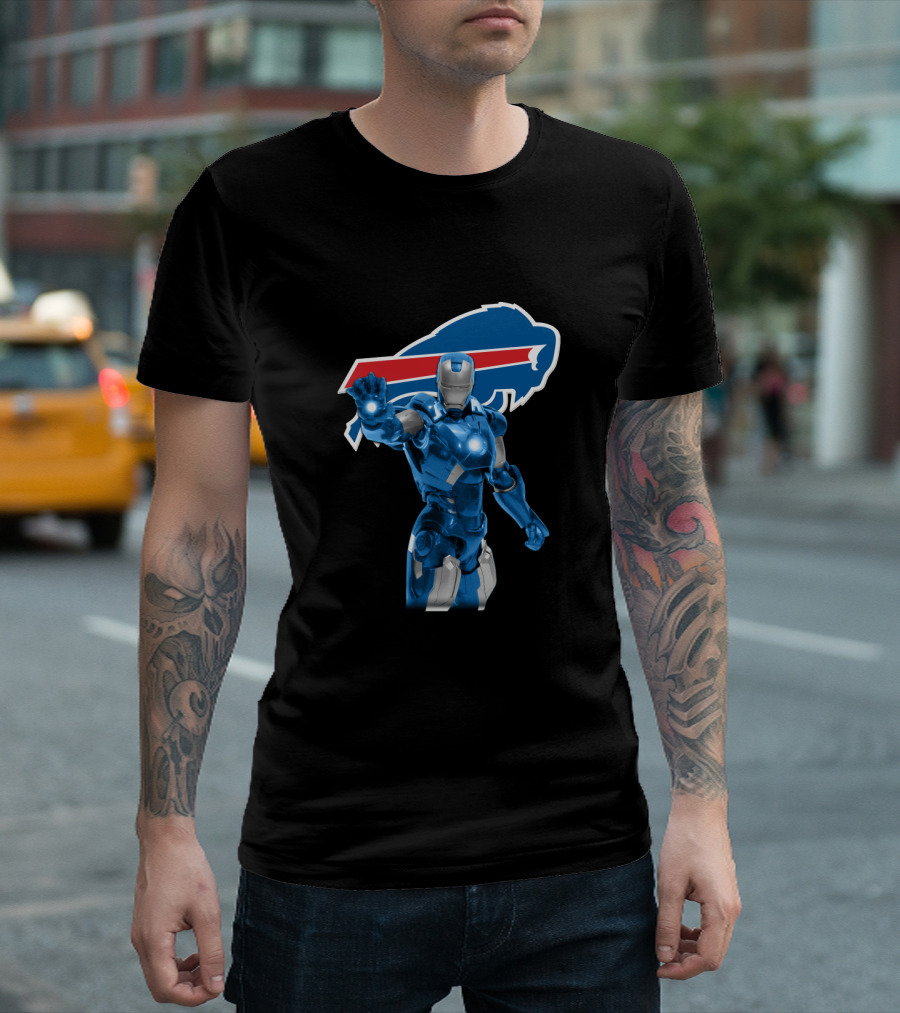 Iron Man Blue Armor Buffalo Bills Fans Iconic Nfl Crossover T-Shirt