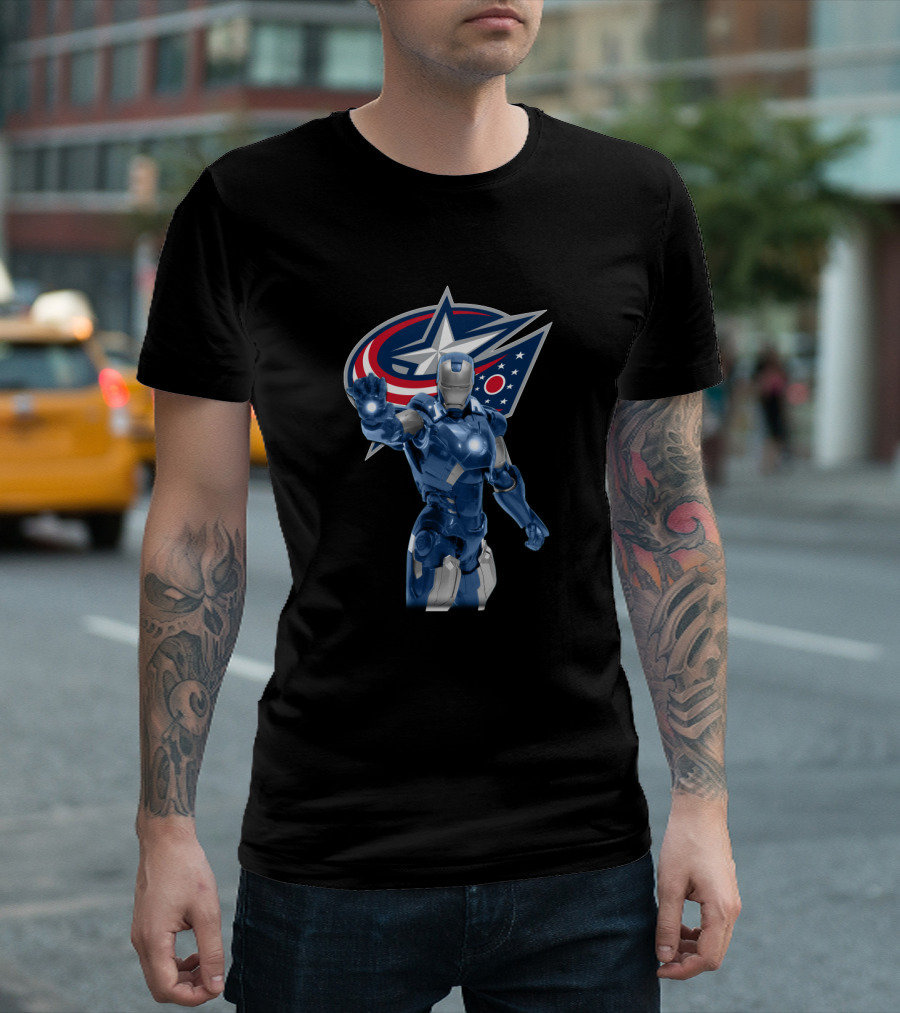 Iron Man Meets Columbus Blue Jackets Energetic Crossover T-Shirt
