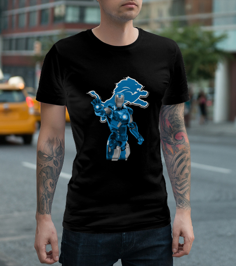 Iron Man Detroit Lions Fans Robot Warrior T-Shirt