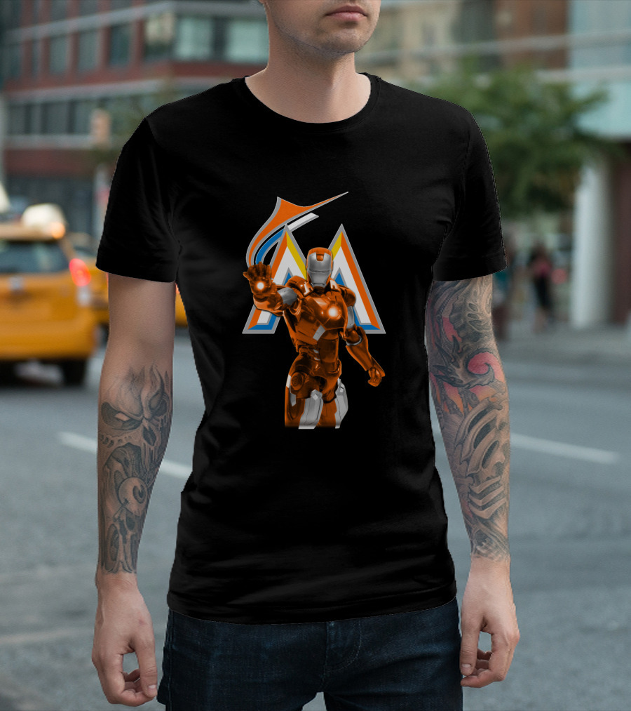 Iron Man Miami Marlins Superhero Crossover T-Shirt