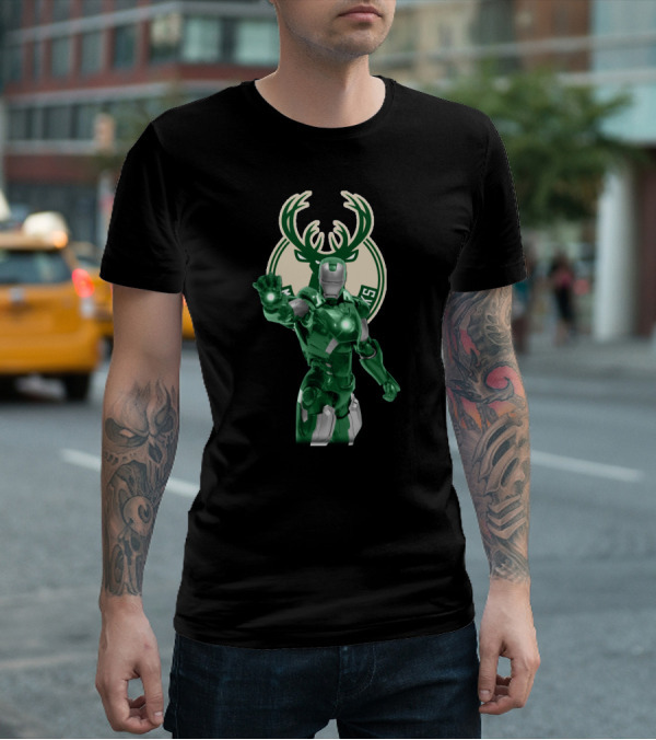 Iron Man Milwaukee Bucks Marvel Crossover Fan T-Shirt