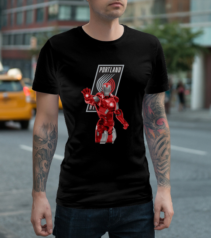 Portland Trail Blazers Iron Man Marvel Crossover Fan T-Shirt