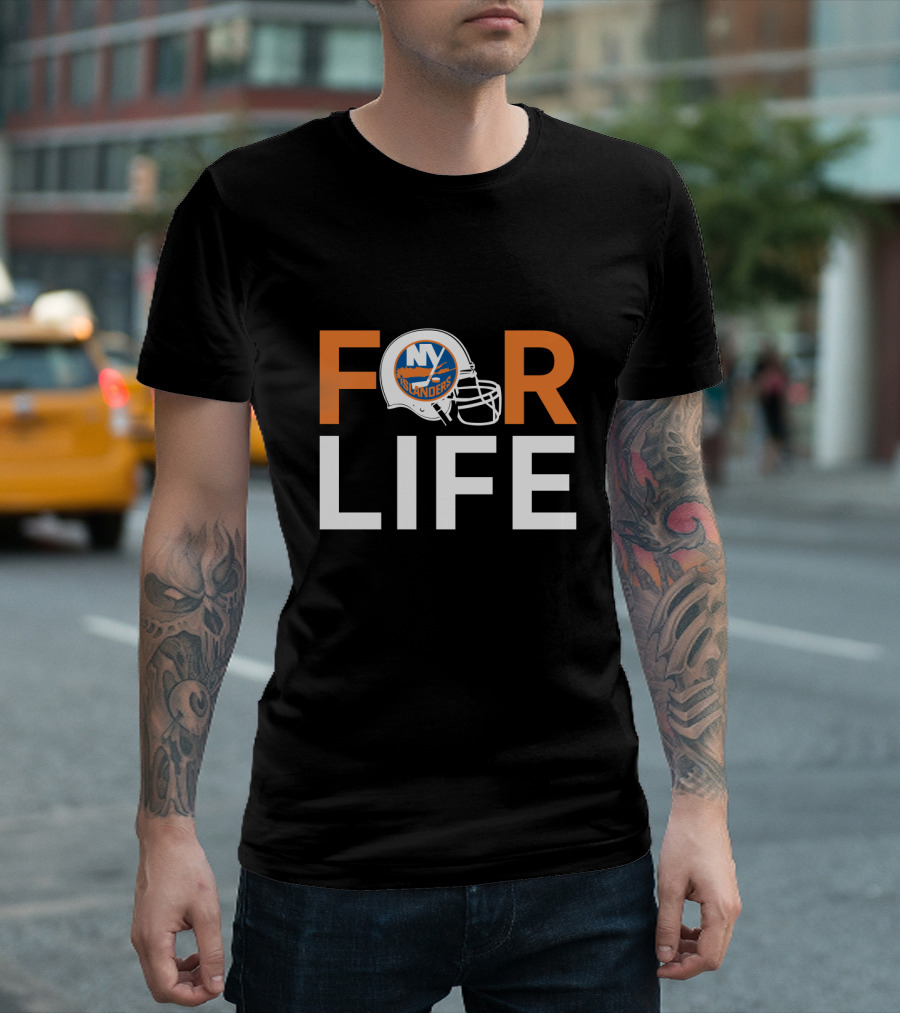 New York Islanders For Life Hockey Helmet Logo Fan Commitment T-Shirt