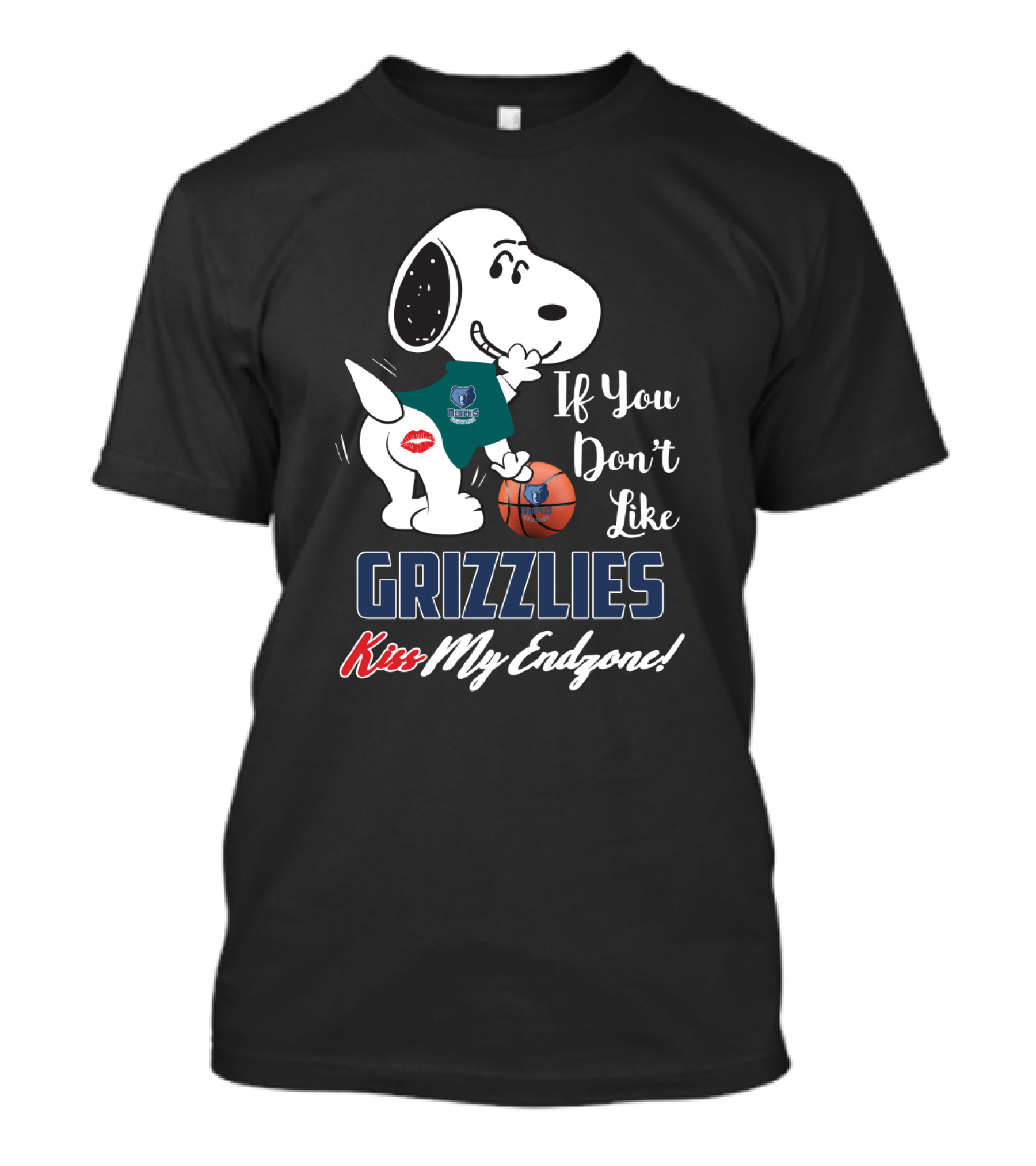 If You Don't Like Grizzlies Kiss My Endzone Snoopy Memphis Grizzlies Fans T-Shirt