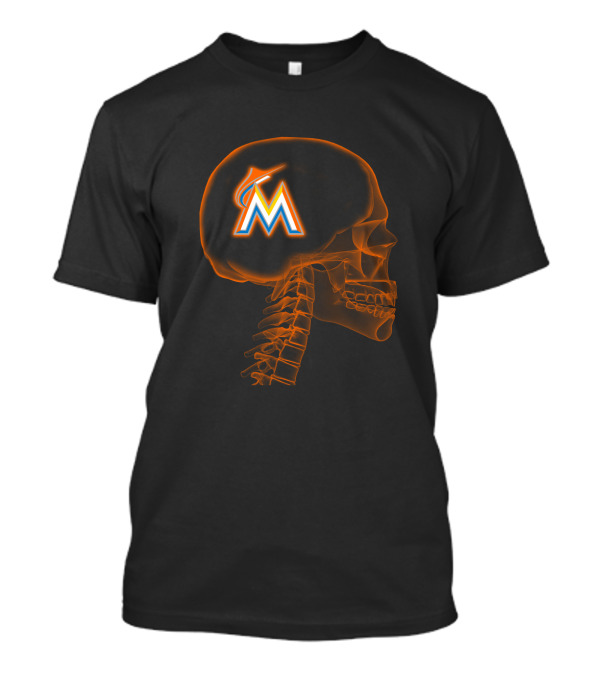 Miami Marlins Brain Skeleton Halloween Fan T-Shirt