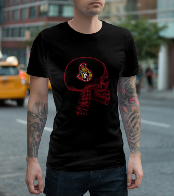 Ottawa Senators Logo Inside Brain Skeleton Halloween T-Shirt