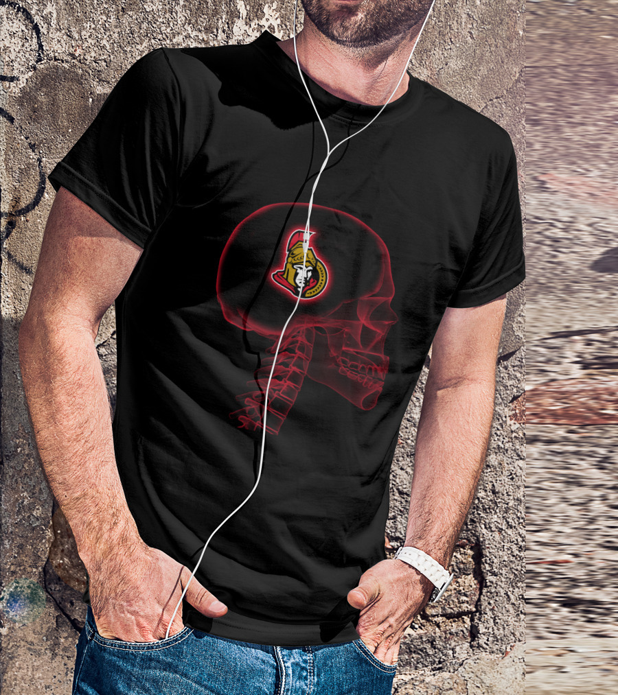 Ottawa Senators Logo Inside Brain Skeleton Halloween T-Shirt