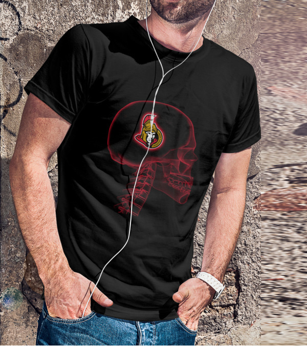 Ottawa Senators Logo Inside Brain Skeleton Halloween T-Shirt