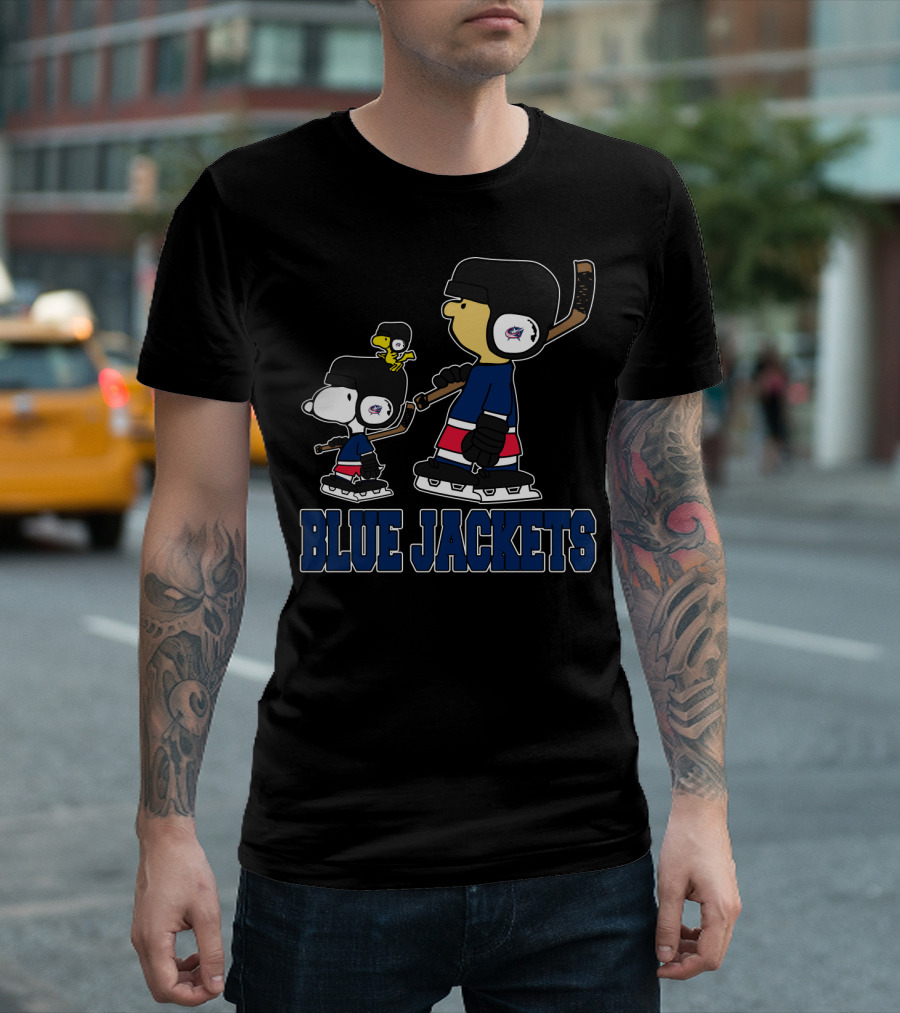 Snoopy And Woodstock With Columbus Blue Jackets Hockey Fans T-Shirt