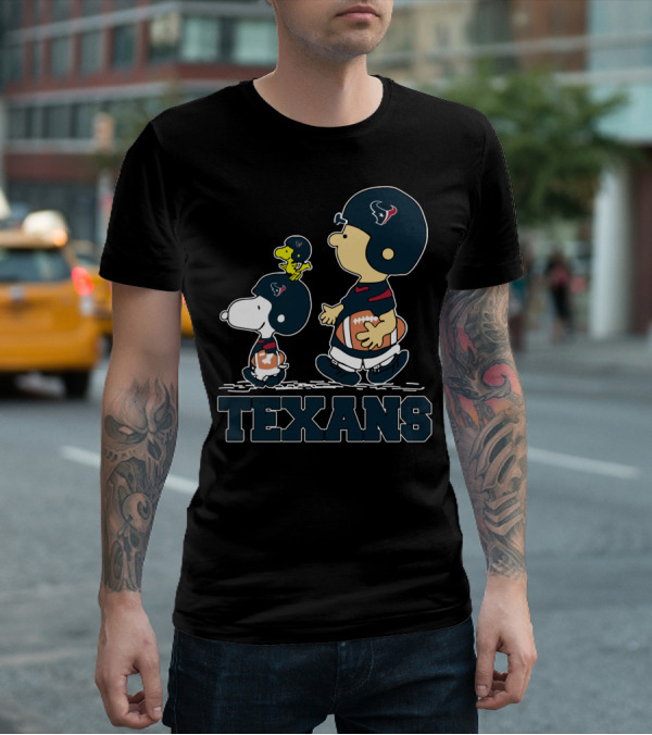 Snoopy Woodstock And Friends With Houston Texans Football Fans T-Shirt