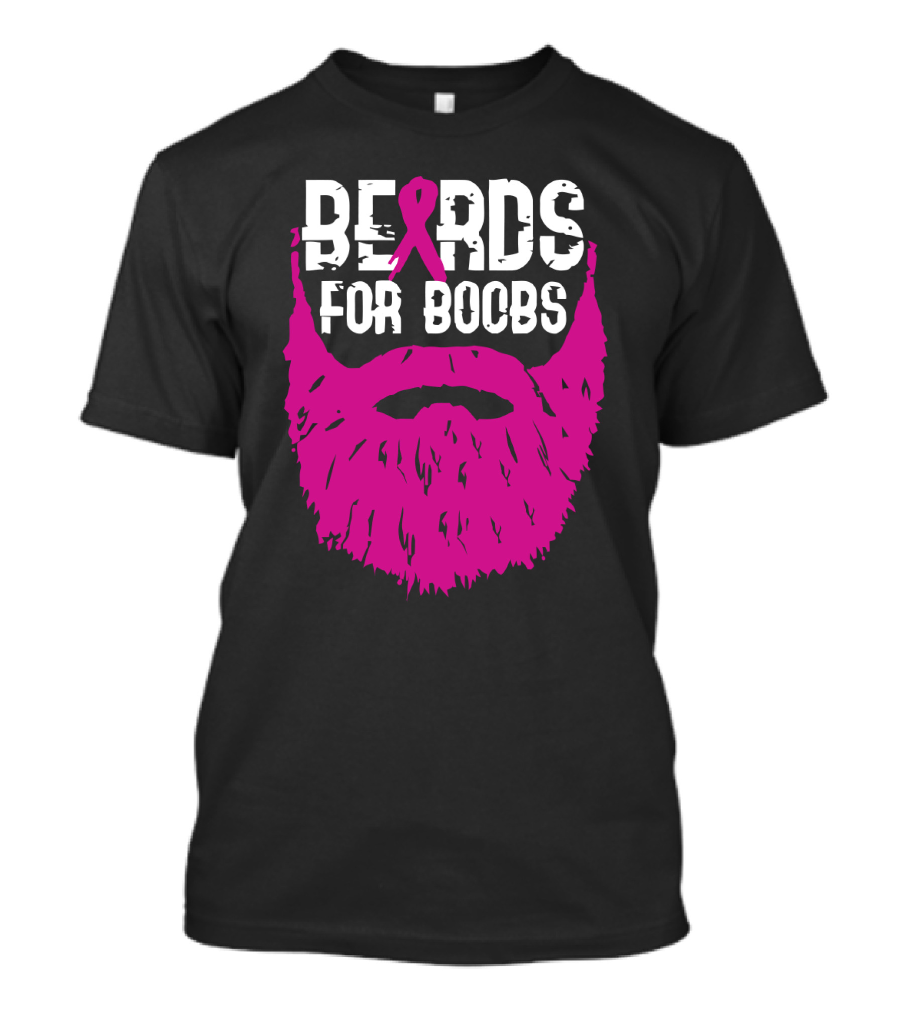Beards For Boobs Breast Cancer Awareness Pink Ribbon Beard T-Shirt