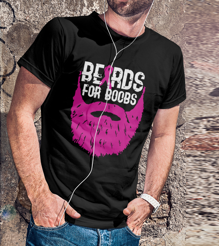 Beards For Boobs Breast Cancer Awareness Pink Ribbon Beard T-Shirt