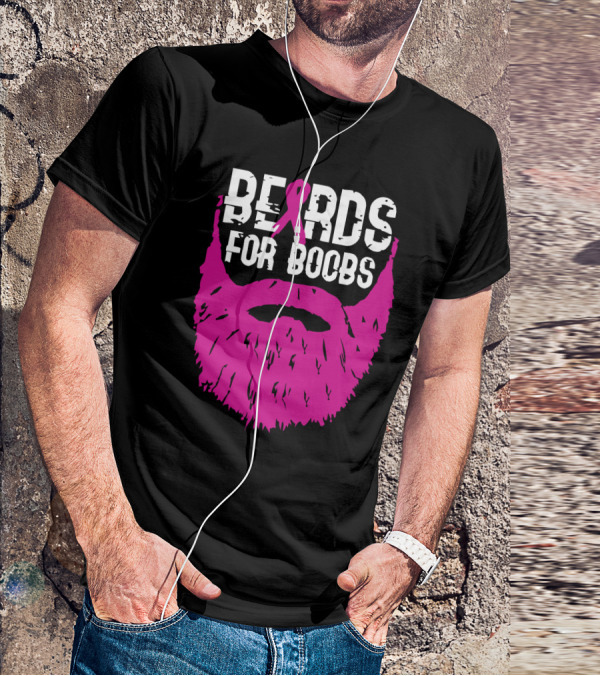 Beards For Boobs Breast Cancer Awareness Pink Ribbon Beard T-Shirt